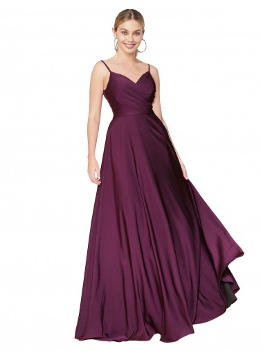 Online High Neck Spaghetti Straps Long V-Back Formal Crepe Bridesmaid Dress / Prom Dress