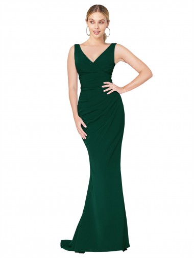 Online V-Neck Floor Length Long Formal Crepe Mermaid Bridesmaid Dress / Prom Dress
