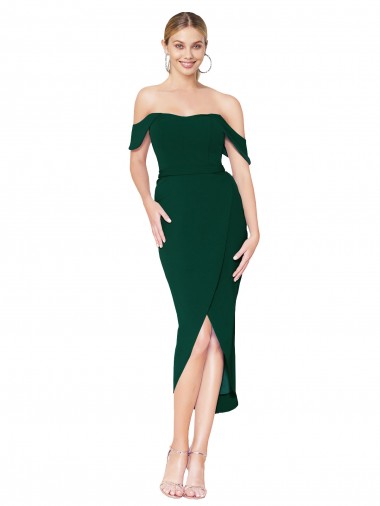 Online Off the Shoulder Knee Length Formal Crepe Short Cocktail Wrap Bridesmaid Dress / Prom Dress