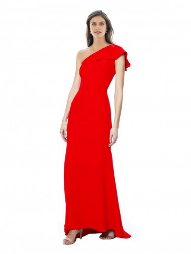 Online High Neck Ruffle Frill One Shoulder Maxi Formal Crepe Bridesmaid Dress / Prom Dress