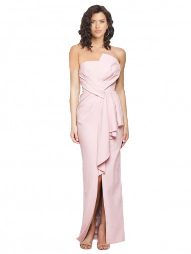 Online Strapless Long Full Length Ruffles Low Back Formal Crepe Bridesmaid Dress / Prom Dress