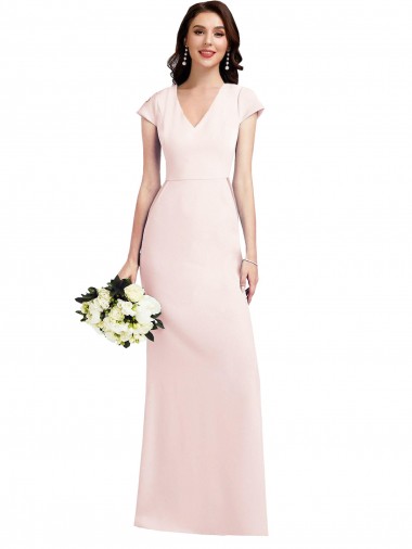 Online Cap Sleeve A-Line Formal Crepe Bridesmaid Dress / Prom Dress with Pockets