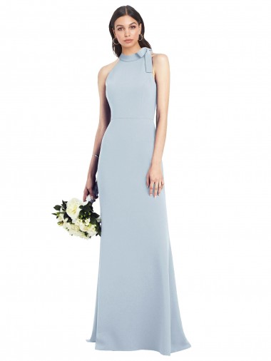 Online Halter Bow Neck Open Back Soft Full Length Trumpet Bridesmaid Dress / Prom Dress