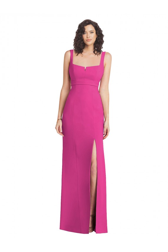 Wide Strap Notch Empire Waist Bridesaid Dress with Front Slit