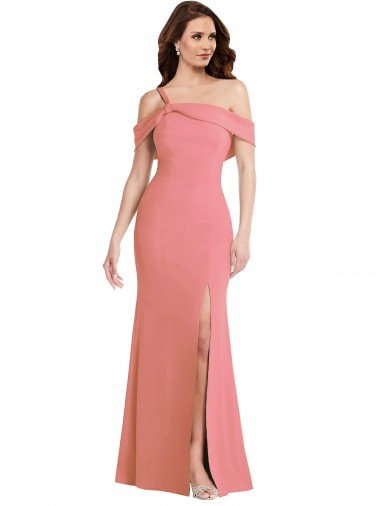 Online One Shoulder Draped Cuff Maxi Bridesmaid Dress / Prom Dress with Front Slit