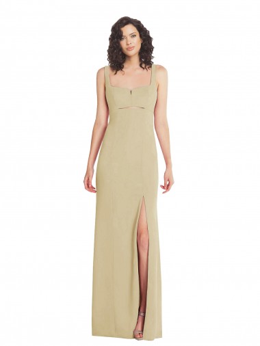 Online Wide Strap Slash Cutout Empire Formal Crepe Bridesmaid Dress / Prom Dress with Front Slit