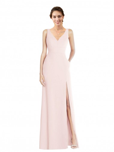 Online Square Neck Low Back A-Line Bridesmaid Dress / Prom Dress with Front Slit and Pockets