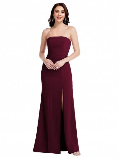 Online Strapless Crepe Maxi Bridesmaid Dress / Prom Dress with Front Slit