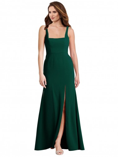 Online Square Neck Trumpet Maxi Bridesmaid Dress / Prom Dress with Front Slit