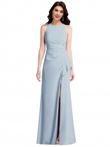 Online Halter Maxi Bridesmaid Dress / Prom Dress with Cascade Ruffle Slit