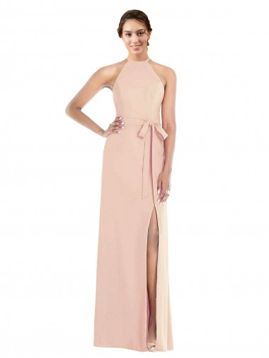 Online Halter Criss Cross Cutout Back Maxi Formal Crepe Bridesmaid Dress / Prom Dress