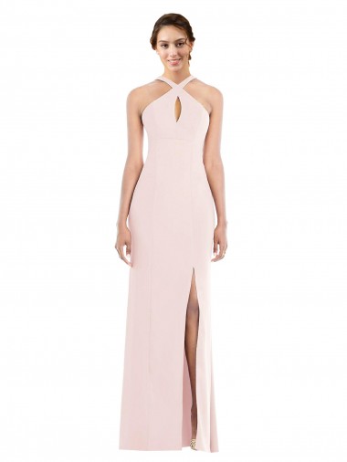 Online Criss Cross Halter Princess Line Trumpet Formal Crepe Bridesmaid Dress / Prom Dress