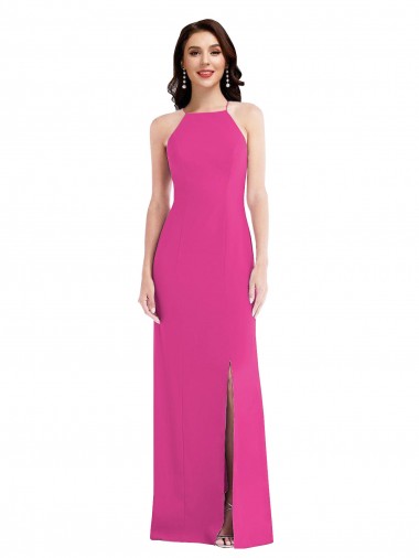 Online Open Back High Neck Halter Trumpet Formal Crepe Bridesmaid Dress / Prom Dress