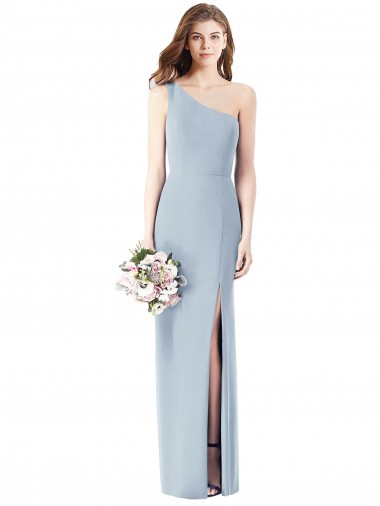 Online One Shoulder Crepe Trumpet Bridesmaid Dress / Prom Dress with Front Slit