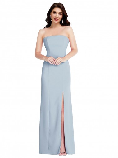 Online Strapless Scoop Back Maxi Formal Crepe Bridesmaid Dress / Prom Dress with Front Slit