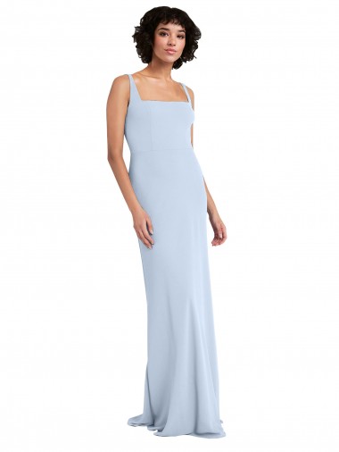 Online Slim Square Neck Fit and Flare Full Length Stretch Crepe Bridesmaid Dress / Prom Dress
