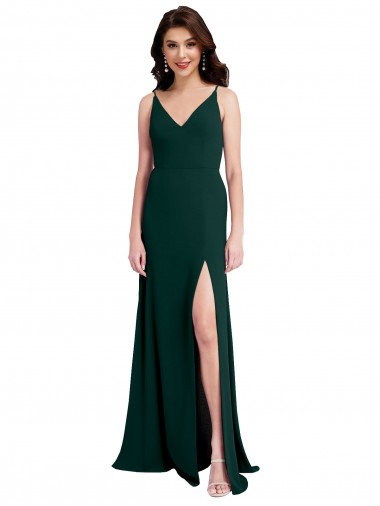 Online Slim A-Line V-Neck Full Length Formal Crepe Bridesmaid Dress / Prom Dress with Side Slit