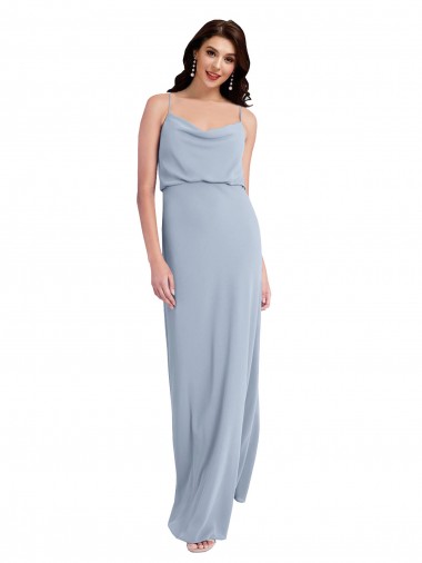 Online Draped Cowl Neck Long Formal Crepe Bridesmaid Dress / Prom Dress with Spaghetti Straps