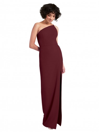Online Sleek One Shoulder Long Formal Crepe Bridesmaid Dress / Prom Dress with Daring Slit