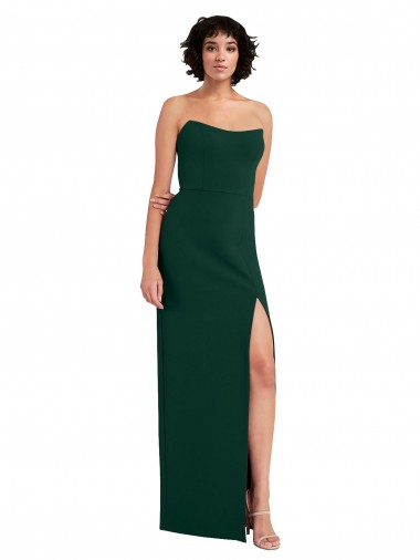 Online Scooped Strapless Neckline Formal Crepe Bridesmaid Dress / Prom Dress with Side Slit