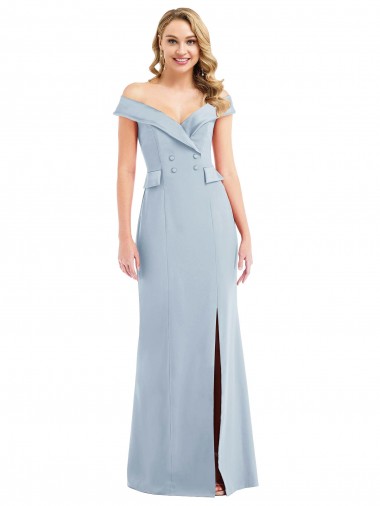 Online Off the Shoulder Tuxedo Maxi Bridesmaid Dress / Prom Dress with Front Slit