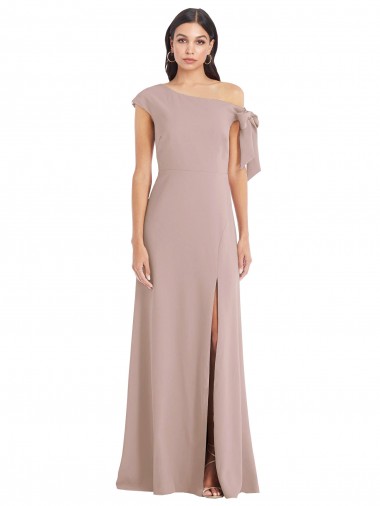 Online Off the Shoulder Tie Detail Maxi Formal Crepe Bridesmaid Dress / Prom Dress with Front Slit