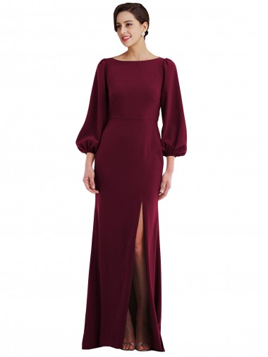 Online Bishop Sleeve Open Back Trumpet Formal Crepe Bridesmaid Dress / Prom Dress with Scarf Tie