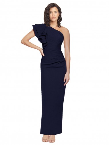 Online Ruched Floor Length Long Formal Crepe Bridesmaid Dress / Prom Dress with Shoulder Ruffles