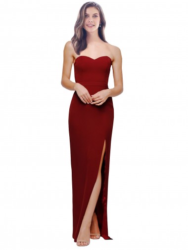 Online Straight Pencil Skirt Long Sweetheart Formal Crepe Bridesmaid Dress / Prom Dress with High Side Split