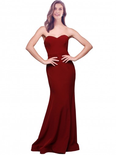 Online Long Full Length Sweetheart Slim Formal Crepe Bridesmaid Dress / Prom Dress with Strapless Bodice