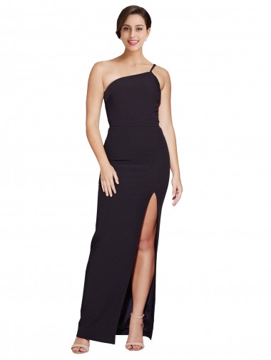Online Long Floor Length Formal Crepe Bridesmaid Dress / Prom Dress with Side Split and One Strap