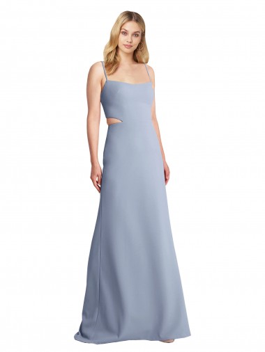 Online Feminine Scoop Neckline Long Crepe Slip Bridesmaid Dress / Prom Dress 