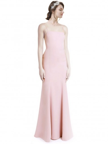Online Square Neck Criss Cross Open Back Slim Crepe Bridesmaid Dress / Prom Dress with Spaghetti Straps