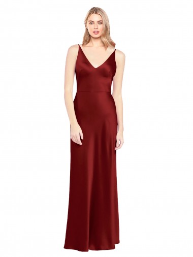 Online Full Length Long Formal Stretch Satin Slip Bridesmaid Dress / Prom Dress V-Back