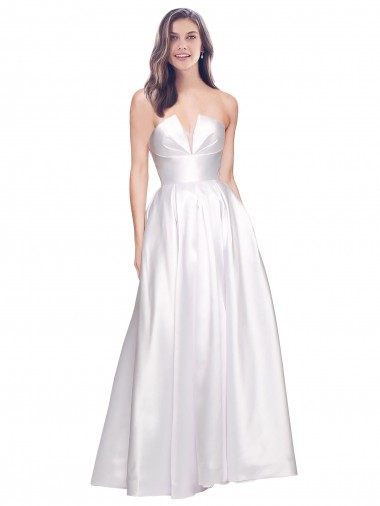 Online Full Length Strapless V-Cutout Formal Stretch Satin Bridesmaid Dress / Prom Dress