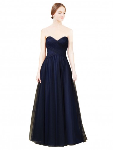 Online Draped Bodice Sweeheart Long Tulle Bridesmaid Dress