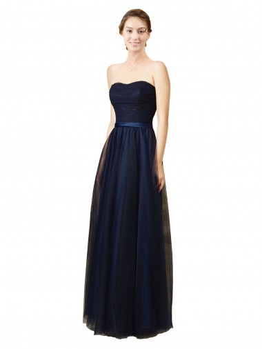 Online Elegant Lace and Tulle Long Strapless Bridesmaid Dress