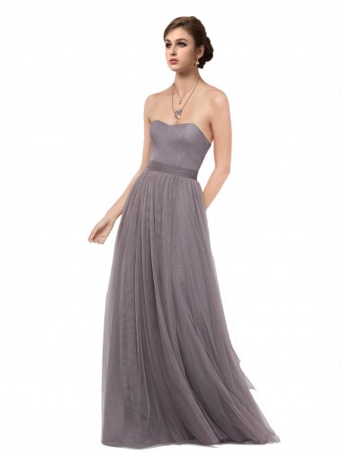 Online Strapless Tulle Bridesmaid Dress with Waistband