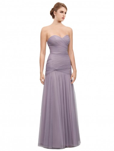 Online Draped Long Mermaid Sweetheart Tulle Bridesmaid Dress