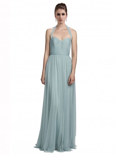 Online Halter Ruched Sweetheart Neckline Tulle Bridesmaid Dress