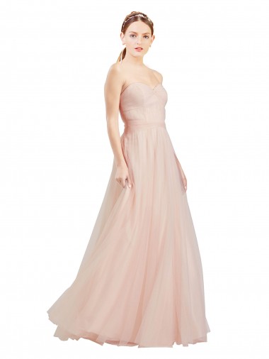Online Floor Length Sweetheart Tulle Bridesmaid Dress with Open Back