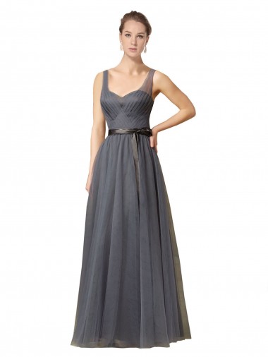 Online Sweetheart Long Tulle Bridesmaid Dress with Sash