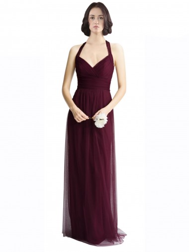 Online Long Tulle Bridesmaid Dress with Criss-Cross Bodice and Self Straps