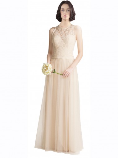 Online Full Length Tulle Bridesmaid Dress with Corded Lace Over Sweetheart Neckline