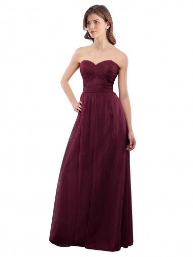 Online Strapless Tulle A-line bridesmaid dress with pleated top