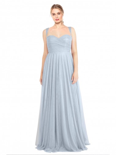 Online Sweetheart Spaghetti Straps Long Tulle Bridesmaid Dress with Criss Cross Back