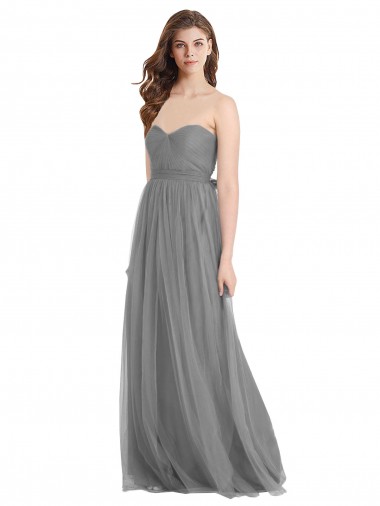Online Shirred Strapless Bodice Long Tulle Bridesmaid Dress with Sweetheart Neckline