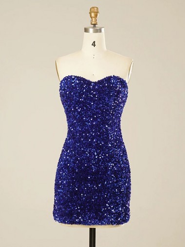 Online Short Sweetheart Velvet Sequin Prom Dress