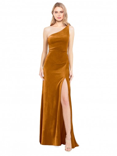 Online Sleek One Shoulder Long Formal Velvet Bridesmaid Dress / Prom Dress