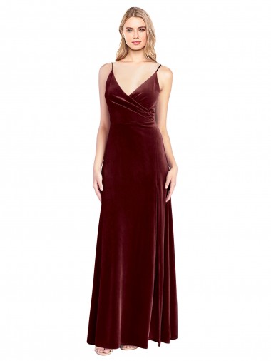 Online Faux Surplice Neckline Slim A-Line Long Velvet Bridesmaid Dress / Prom Dress